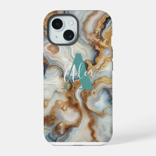 Elegante Perle Golden Achat Custom Monogramm iPhone 15 Hülle