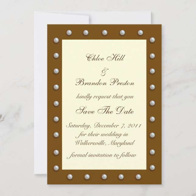 Elegante Perlen auf Creme Save the Date (Vorderseite)