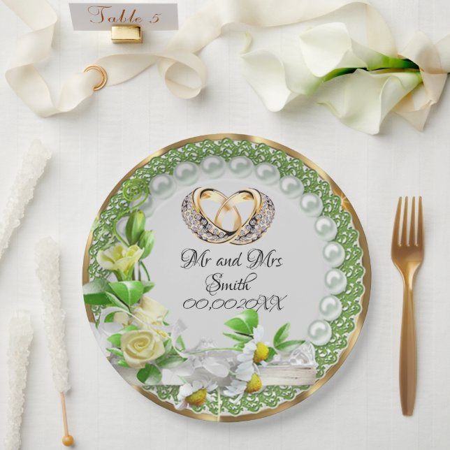 Elegante Perlen-Blume Anpassbare Hochzeiten Pappteller (Hochzeit)