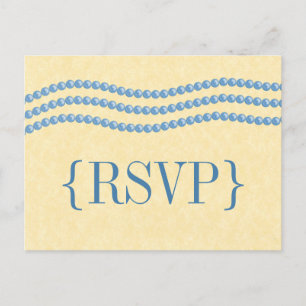 Elegante Perlen Hochzeit RSVP Postkarte, Hellblau Einladungspostkarte