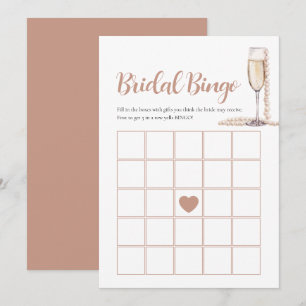 Elegante Perlen & Prosecco Braut-Bingo-Spielkarte Einladung