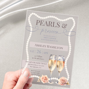 Elegante Perlen & Prosecco Brautdusche Acryleinladungen