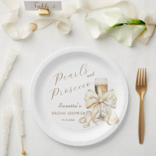 Elegante Perlen & Prosecco-Brautjunggesellinnenabs Pappteller