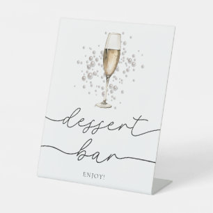 Elegante Perlen & Prosecco Brautparty Desser Bar Sockelschild