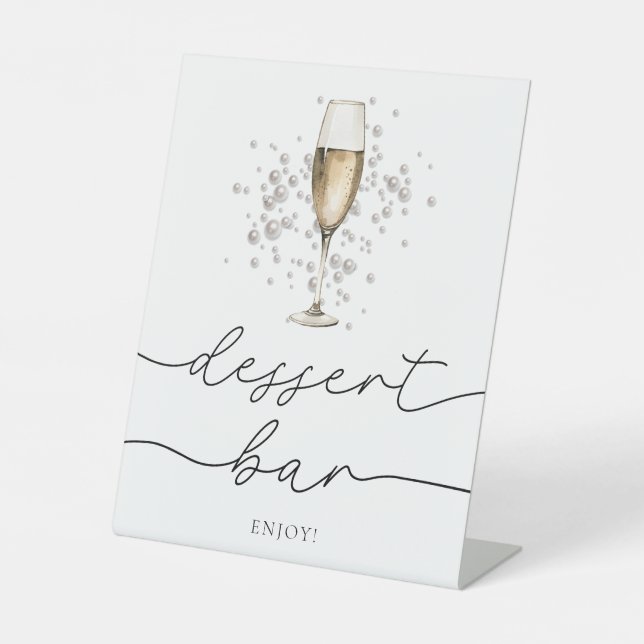 Elegante Perlen & Prosecco Brautparty Desser Bar Sockelschild (Vorderseite)