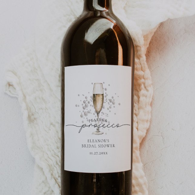 Elegante Perlen & Prosecco Brautparty Gefallen Weinetikett (Von Creator hochgeladen)