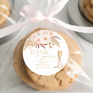 Elegante Perlen & Prosecco Florale Hochzeitsgunst Runder Aufkleber