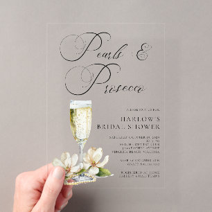 Elegante Perlen und Prosecco-Brautabschiedsparty Acryleinladungen