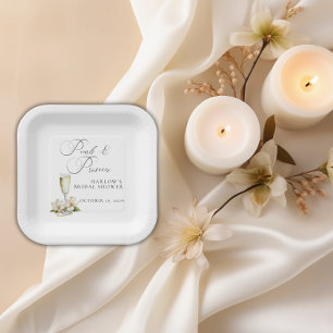 Elegante Perlen und Prosecco-Brautdusche Pappteller