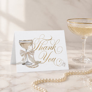 Elegante Perlen und Prosecco-Brautjunggesellinnena Dankeskarte