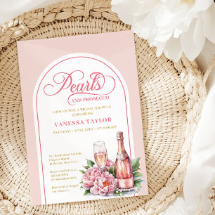 Elegante Perlen und Prosecco Brautparty-Karte Einladung
