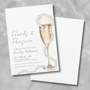 Elegante Perlen und Prosecco Champagner Brautparty Einladung