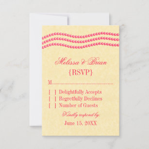 Elegante Perlen Wedding Response Card, Magenta RSVP Karte