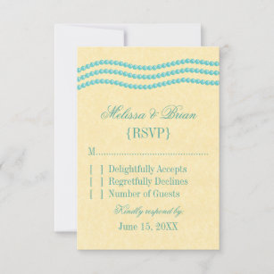 Elegante Perlen Wedding Response Card, Türkis RSVP Karte