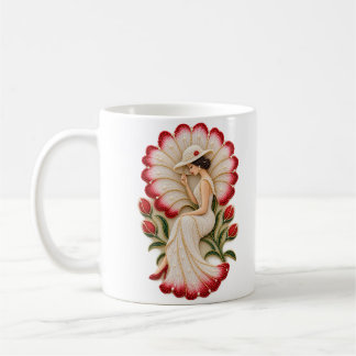 Elegante Perlenbrosche Dame Blumige Tasse