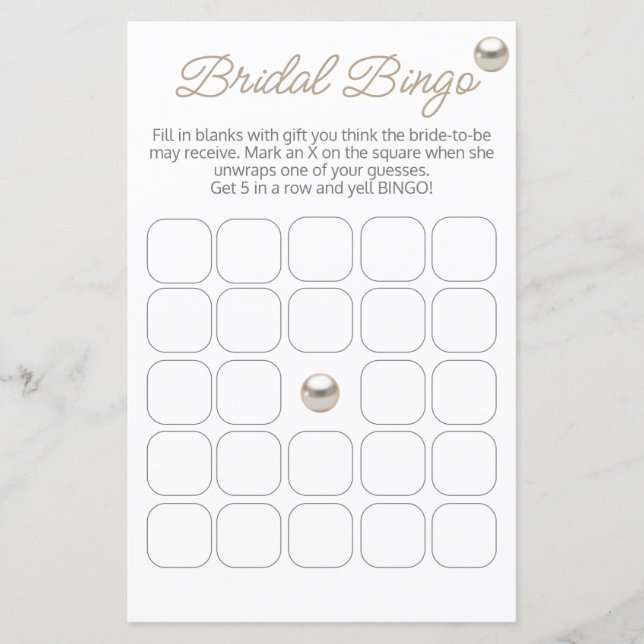 Elegante Perlenhalskette Brautparty Bingo Game (Vorderseite)