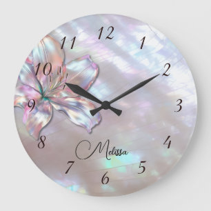 Elegante Perlmutt-Lilie Große Wanduhr