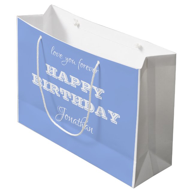 Elegante Personalisiert Happy Birthday Blue Gift B Große Geschenktüte (Vorderseite Schrägansicht)