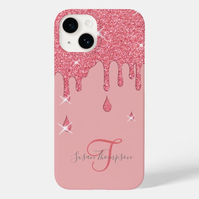 Elegante Personalisiert-rosa-Effekt-Glitzern Case-Mate iPhone 14 Hülle (Rückseite)