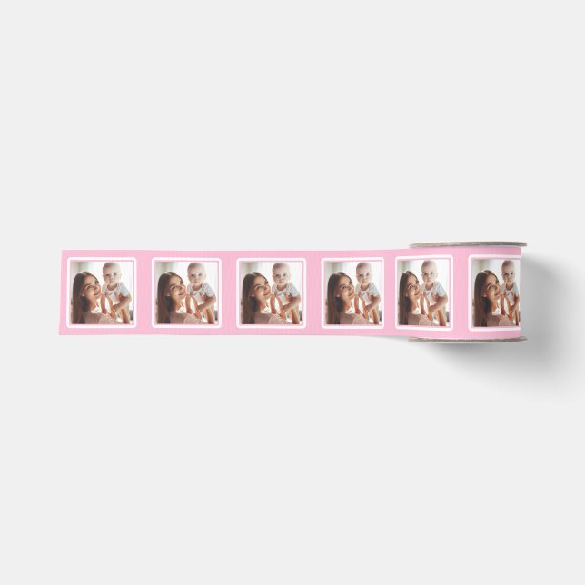 Elegante, Personalisierte 8 Foto Rosa und Weiß Ripsband (Vorderseite)