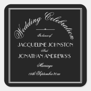 Elegante Personalisierte B & W Wedding Umschlag Au Quadratischer Aufkleber