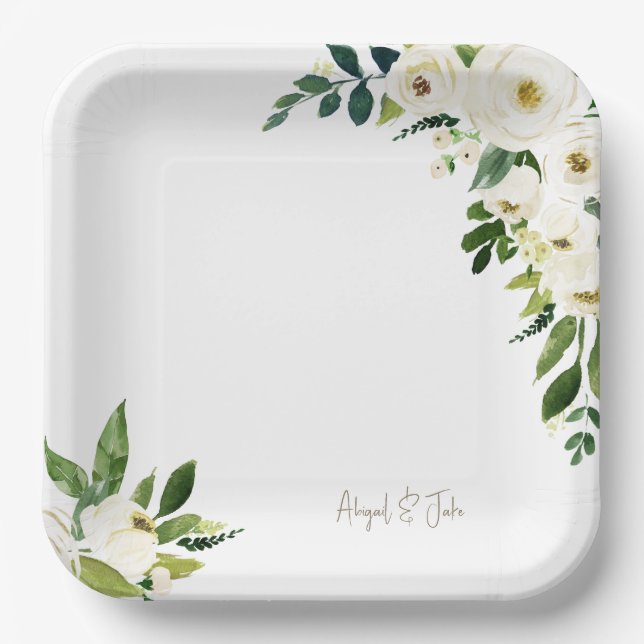 Elegante Personalisierte Blütenhochzeit Pappteller (Vorderseite)