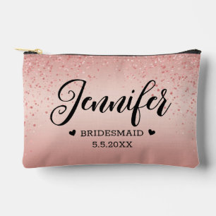 elegante personalisierte Brautjungfer rosa Glitter Zubehörtasche