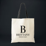 Elegante Personalisierte Bridesmaid in Schwarz und Tragetasche<br><div class="desc">Elegante Personalisierte Bridesmaid-Geschenke mit personalisierter Bridesmaid-Monogramm,  Name und Titel im klassischen Serif-Schriftart-Stil. Auch perfekt für die Trauzeugin,  Blumenmädchen,  Brautmutter und vieles mehr.</div>