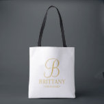 Elegante Personalisierte Bridesmaid in Weiß und Go Tasche<br><div class="desc">Elegante Personalisierte Bridesmaid-Geschenke mit personalisiertem Monogramm in goldfarbenem,  elegantem Drehbuch-Schriftart-Stil mit Name und Titel der Brautjungfrau im klassischen Schriftart-Stil. Auch perfekt für die Trauzeugin,  Blumenmädchen,  Brautmutter und vieles mehr. Bitte beachten Sie: Die Details der Folie werden im Kunstwerk simuliert. Bei der Herstellung dieses Produktes wird keine Folie verwendet.</div>
