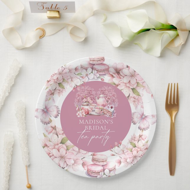 Elegante Personalisierte Cherry Blossom Bridal Tee Pappteller (Hochzeit)