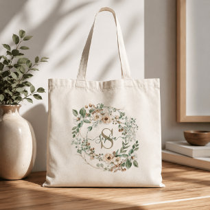 Elegante Personalisierte Florale Monogramm-Name-Ta Tragetasche