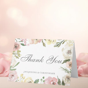 Elegante personalisierte Gartenhochzeit im Blumens Dankeskarte