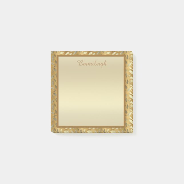 Elegante Personalisierte Gold-Blätter veröffentlic Post-it Klebezettel (Vorderseite)