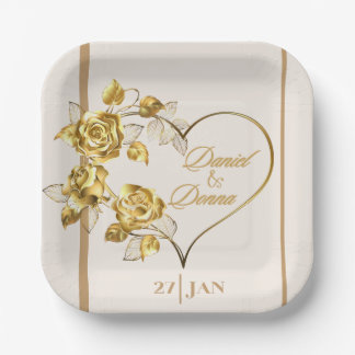 Elegante Personalisierte goldene Hochzeitsplatte Pappteller