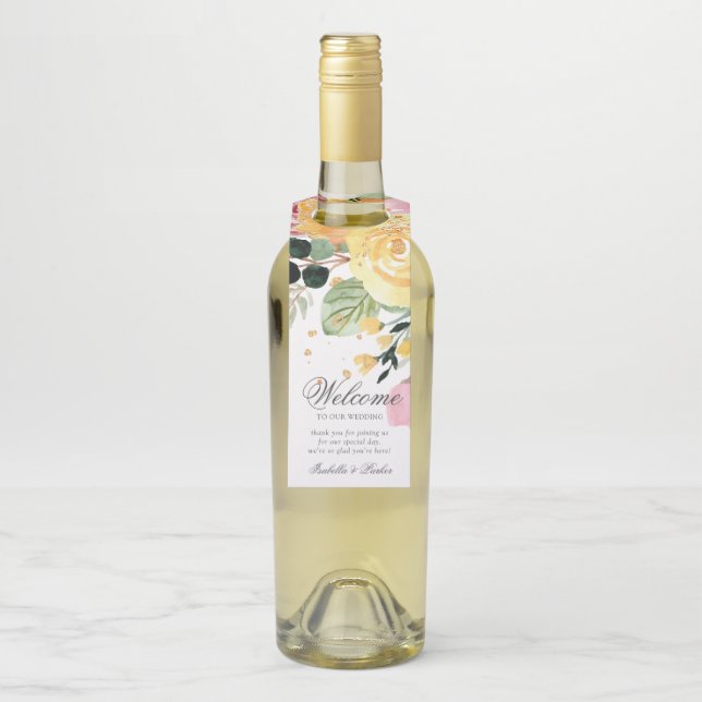 Elegante Personalisierte Hochzeit der Wasserfarben Flaschenanhänger (Auf Flasche)