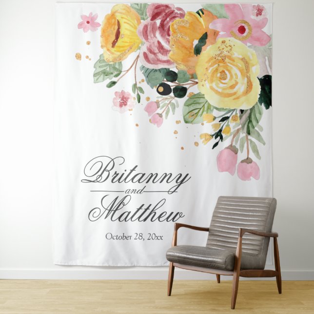Elegante Personalisierte Hochzeit der Wasserfarben Wandteppich (Beispiel)