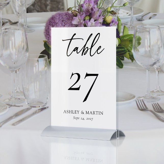 Elegante Personalisierte Hochzeit in Schwarz und W Tischnummer (Elegant Black and White Personalized Wedding Table Number)