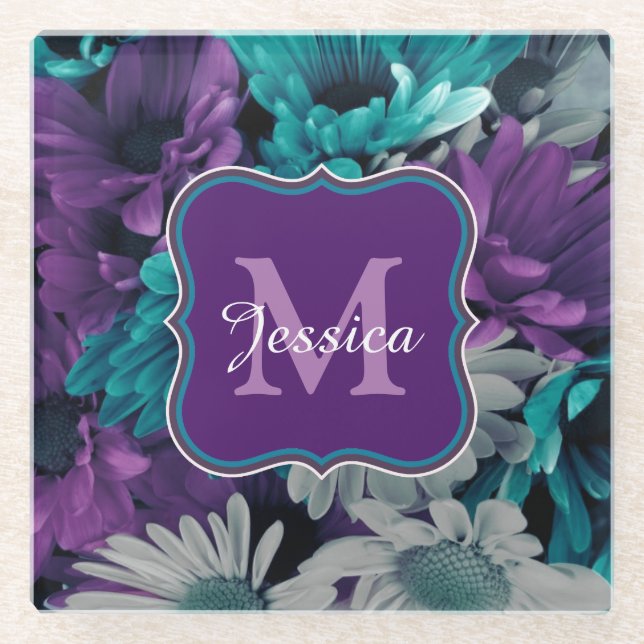 Elegante Personalisierte Lila Blumen Glasuntersetzer (Vorderseite)