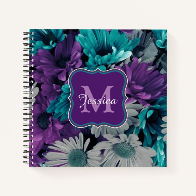 Elegante Personalisierte Lila Blumen Notizbuch (Vorderseite)