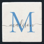 Elegante Personalisierte Monogram Script Navy Blue Steinuntersetzer<br><div class="desc">Eleganter Personalisierter Navy Blue Monogram Script Name Stilvoller Stone-Untersetzer</div>