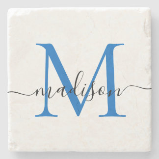 Elegante Personalisierte Monogram Script Navy Blue Steinuntersetzer