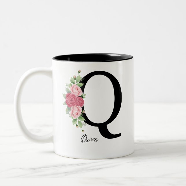 Elegante Personalisierte Monogramm-Kaffeekoffe Tas Zweifarbige Tasse (Links)