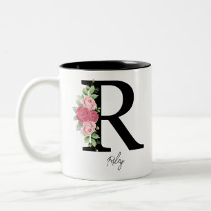 Elegante Personalisierte Monogramm-Kaffeemaschine  Zweifarbige Tasse