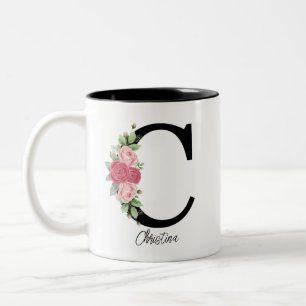 Elegante Personalisierte Monogramm-Kaffeemaschine  Zweifarbige Tasse