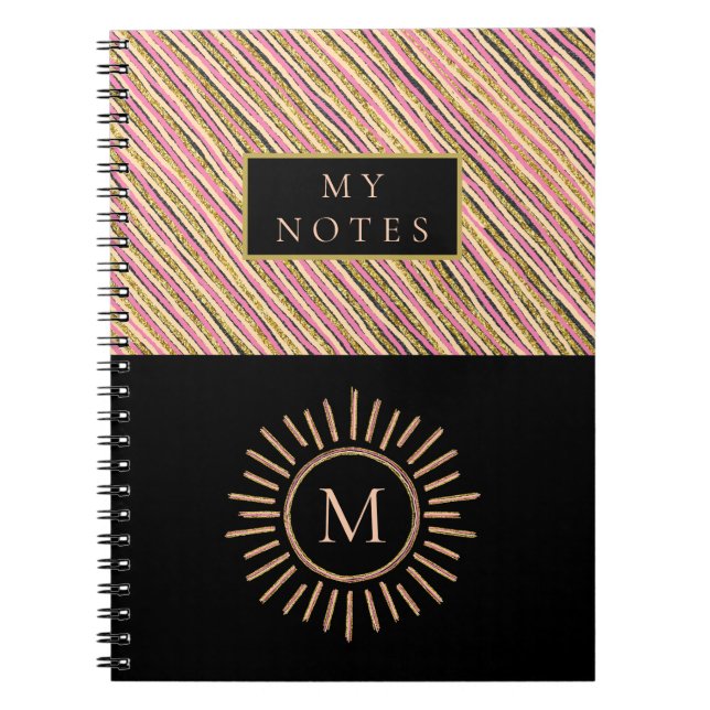 Elegante Personalisierte Monogramm Streifen Gelb Notizblock (Vorderseite)