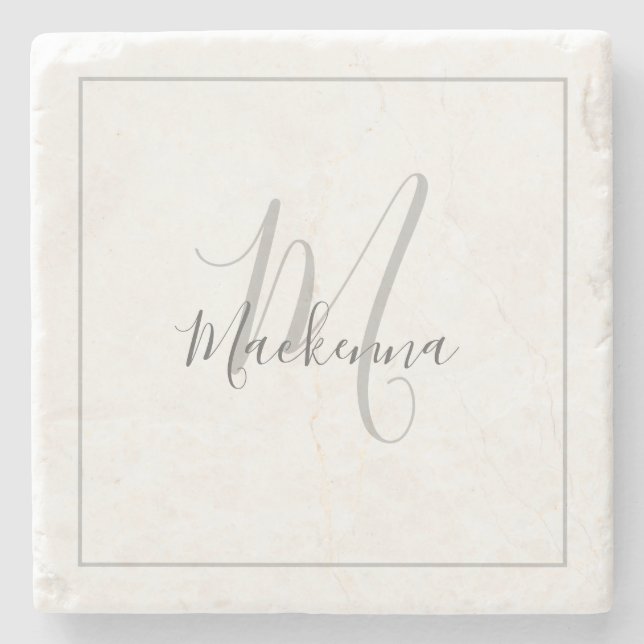 Elegante Personalisierte Monogrammname Stilschrift Steinuntersetzer (Vorderseite)