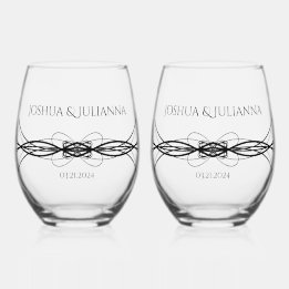 Elegante Personalisierte Paarname Datum Hochzeit Weinglas Ohne Stiel