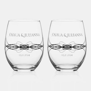 Elegante Personalisierte Paarname Datum Hochzeit Weinglas Ohne Stiel