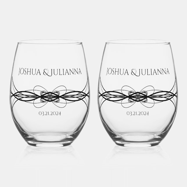 Elegante Personalisierte Paarname Datum Hochzeit Weinglas Ohne Stiel (Vorderseite)