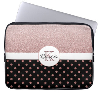 Elegante Personalisierte Rose Gold Glitzer Monogra Laptopschutzhülle